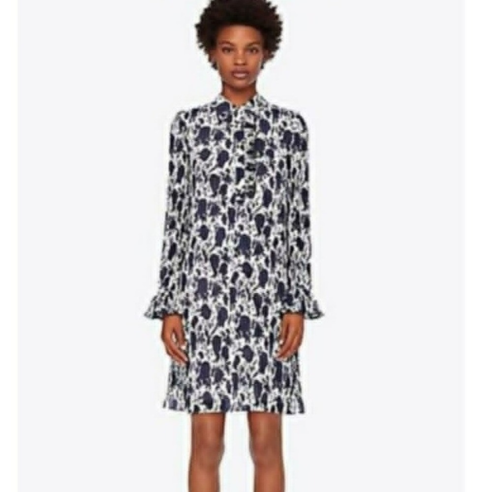 Tory Burch Livia Navy/White Floral Shift Dress Ruffled Feminine Size‎ 4